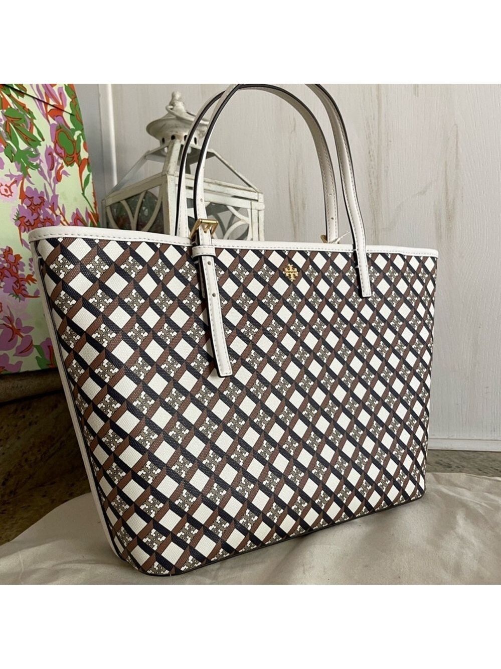 New Tory Burch Women's Geo Logo Mini Top Zip Tote